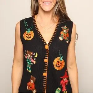 Vintage Black and Orange Halloween Vest